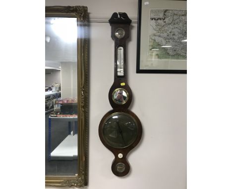 A mahogany banjo barometer with brass dial 