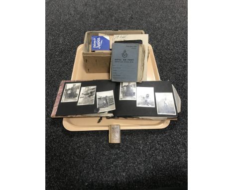 A walnut backed Jerusalem photograph album containing monochrome photographs, together with a box containing assorted ephemer