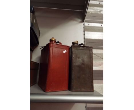 Two vintage petrol cans, both with brass screw lids and embossed 'Valor' to bases