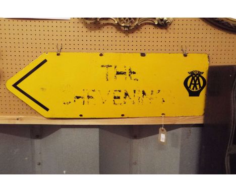A mid-20thC AA tin plate enamel double sided directional sign, possibly reading 'The Chevening'