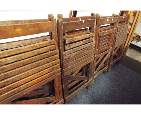 Eight vintage oak folding garden seats