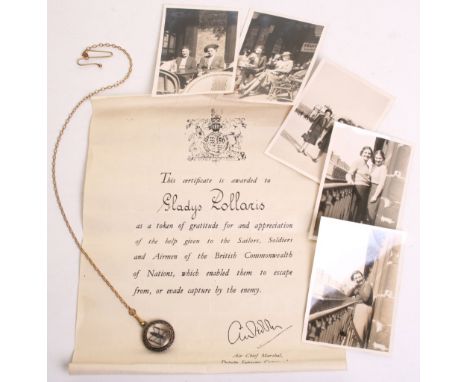 Historically Interesting and Poignant WW2 Grouping of Gladys Pollaris, being an official certificate awarded to Gladys by the