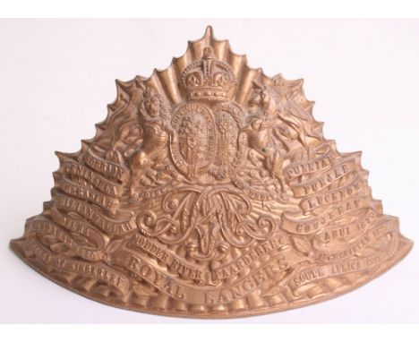 Post 1902 9th (Queens Royal) Lancers Helmet Plate, being an other ranks brass example with Royal Arms and arms of Queen Adela