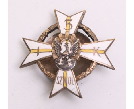 Pre War 3rd Cavalry Regiment Officers Breast Badges, brass and white enamel cross with yellow strip centre. White metal Polis