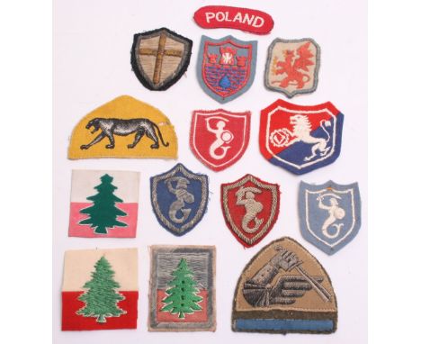 Selection of WW2 Polish Cloth Insignia consisting of 3x variations of 3rd Carpathian division, bullion wire 2nd corps formati