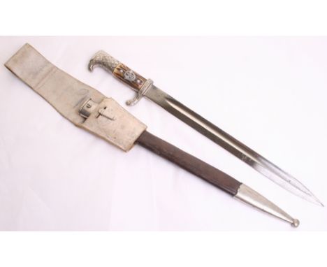 Third Reich Police Dress Bayonet, with two piece stag horn grips retaining aluminium Police eagle badge. Complete with the or