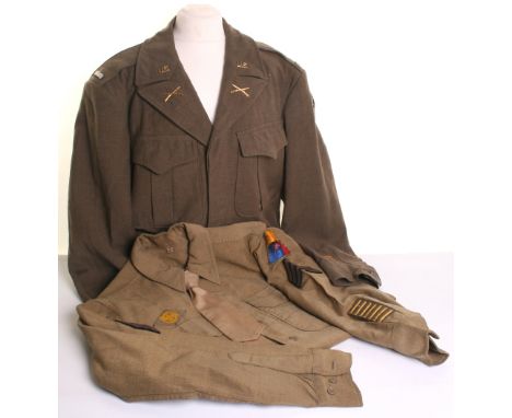 WW2 US 94th Infantry Division Ike Jacket, complete with metal US and crossed rifles to the collar. Bullion rank bars to the s