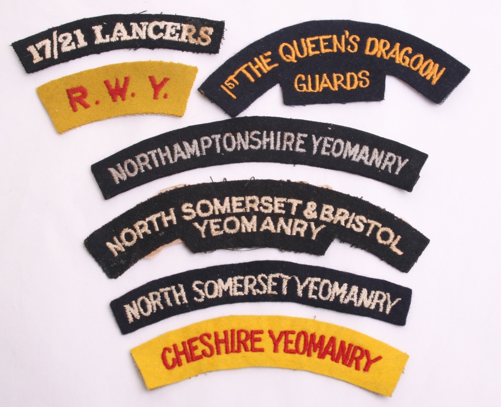 Selection Of Lancers & Yeomanry Cloth Shoulder Titles, Consisting Of 