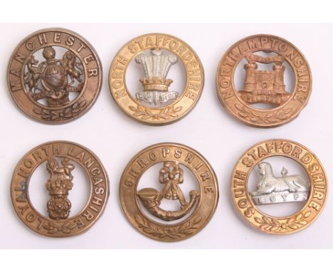 Selection of Other Ranks Helmet Plate Centres, consisting of South Staffordshire regiment, North Staffordshire regiment, Manc