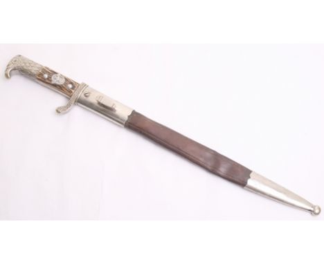 Third Reich Police Dress Bayonet, with two piece stag horn grips retaining aluminium Police eagle badge. Complete with the or