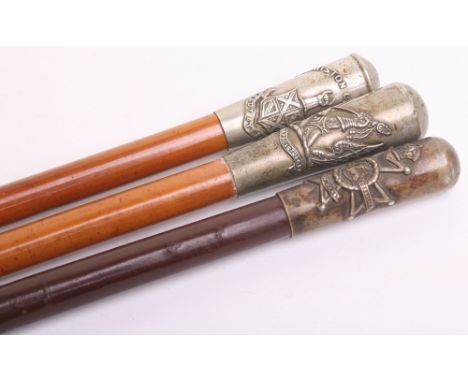 Honourable Artillery Company Swagger Stick, with white metal thimble type top and polished cane. Accompanied by a similar exa