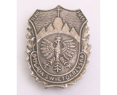 Scarce Polish Holy Cross Mountains Brigade Breast Badge, being of silver plate having screw post fitting on the reverse. Badg