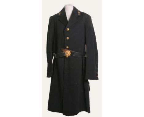 Scarce Great War Naval Police Officers Frock Coat, being a single breasted blue melton cloth frock coat with open collar. Col
