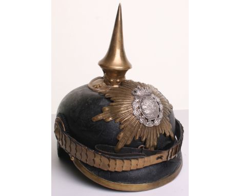 Imperial German Officers Pickelhaube being a leather shell with officers scaled chinstraps and officers pattern repainted coc