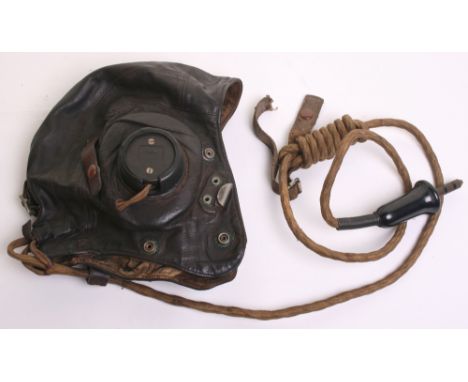 Royal Air Force C-Type Flying Helmet, complete with the wiring loom and air ministry marked ear phones. Some scuffing and wea