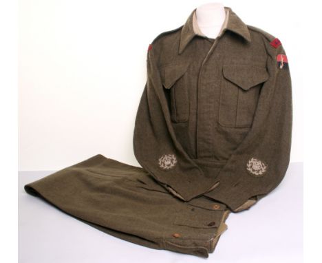 WW2 Royal Army Ordnance Corps Battle Dress Uniform Set, consisting of Canadian made battle dress blouse with Montreal makers 