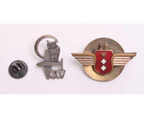 318th Squadron Polish Air Force Squadron Badge, in silvered brass and enamel with screw post fitting on the reverse. The dish
