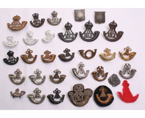 Selection of Collar Badges of the Durham Light Infantry, consisting of officers and other ranks examples including 1st South 