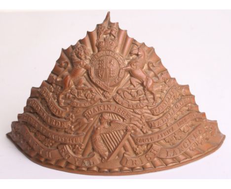 Post 1902 5th (Royal Irish) Lancers Helmet Plate, being an other ranks brass example with Royal arms, battle honours, winged 