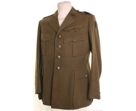 WW2 Polish Officers Service Dress Tunic with Tel-Aviv Tailors Label, four pocket service dress tunic with yellow edged green 