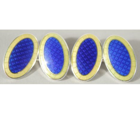 A PAIR OF STERLING SILVER  VITREOUS ENAMEL DOUBLE CUFFLINKS.