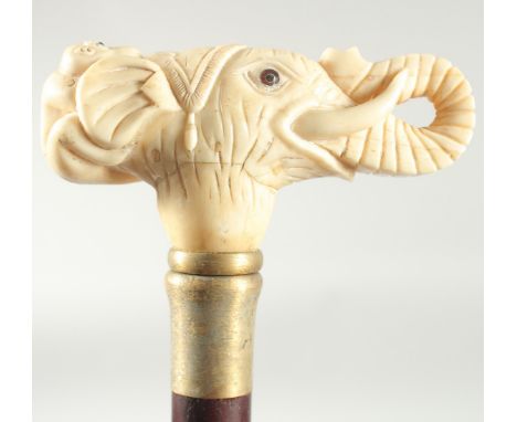 A WALKING STICK WITH CARVED BONE HANDLE 'Elephant'.