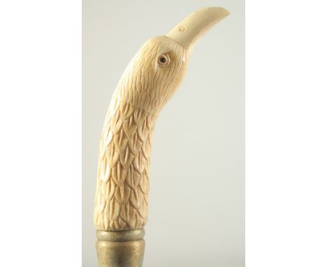 A WALKING STICK with carved bone handle, 'BIRD'.