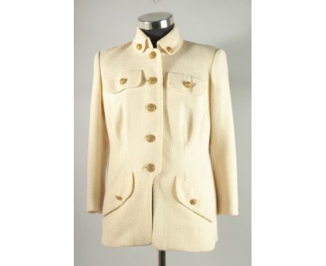 A CATHERINE WALKER, CHELSEA DESIGN CO. CREAM WOOL JACKET with gilt buttons.