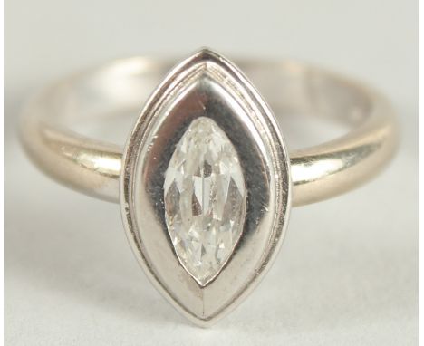 AN 18CT WHITE GOLD SINGLE STONE MARQUISE DIAMOND RING.