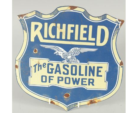 A SHAPED ENAMEL SIGN 'RICHFIELD, THE GASOLINE OF POWER' 12ins wide.