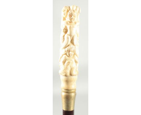 A WALKING STICK WITH CARVED BONE HANDLE ' Nude'.