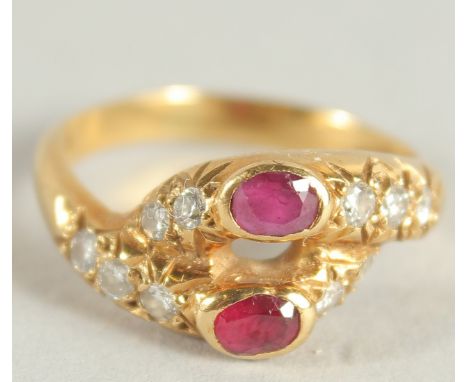 A VICTORIAN 18CT YELLOW GOLD, RUBY AND DIAMOND RING.