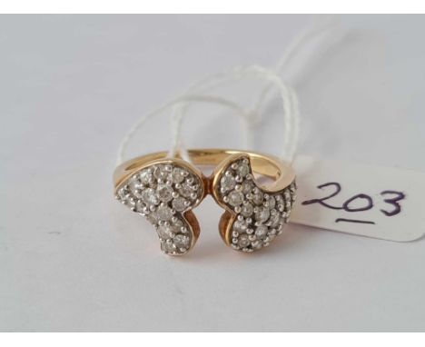 A double heart multi diamond set 9ct ring size N 3.8g inc