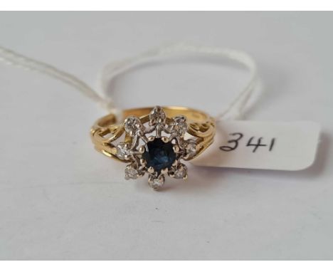 A sapphire and diamond ring 18ct gold size N  -4.1 gms 