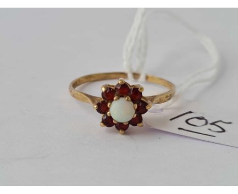 An opal &amp; garnet 9ct ring size T 1.6g inc