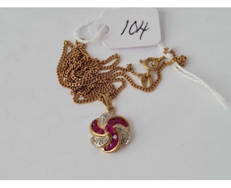 A ruby and diamond 9ct necklace 4.2g inc