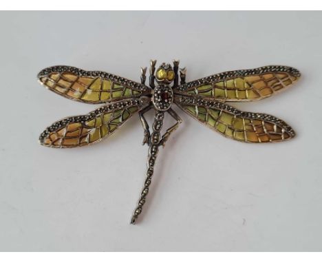 A very large vintage 9cm across silver plique a jour dragonfly brooch 19.9g inc