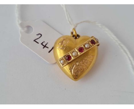 ANTIQUE 15CT AUSTRALIAN HALLMARKED ‘SECRET MIZPAH’ HEART PENDANT, THE PEARL AND RUBY SASH ON THE FRONT IS HINGED TO REVEAL TH