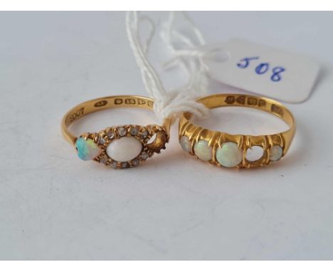 Two opal and diamond rings (missing stones) 18ct gold – 4.2 gms