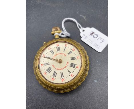 A gilt metal gents Chronometer “Des Chemin De Fer “ gambling pocket watch with hunting scenes design AF