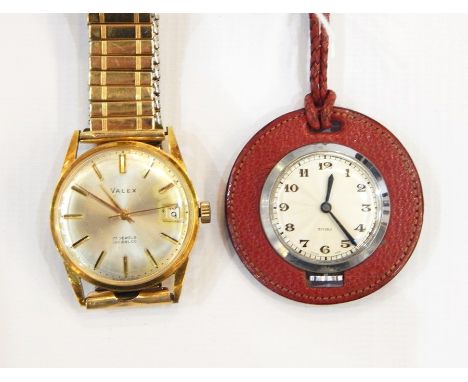Lady's Tivlli stainless steel fob watch having red morocco leather surround and engine-turned circular dial, Arabic numerals 
