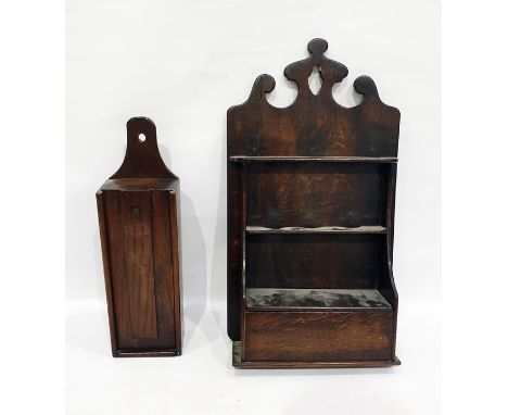 19th century oak pipe rack with box compartment, height 56cm together with an old oak candle box (2)