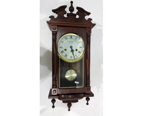 Victorian style mahogany mantel clock&nbsp;with enamel dial, the lincoln, 31 day striking movement, height 75cms