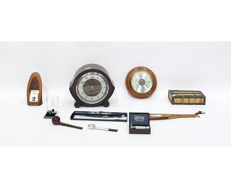 Assorted items to include 20th century oak mantel clock, a Comitti of London barometer, assorted pipes, etc 
