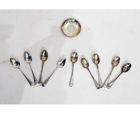 Set of six Victorian silver bead-pattern teaspoons by Charles Boyton, London 1876, a Hong Kong white metal pin dish marked 'S