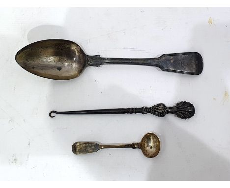 George IV silver fiddle and thread pattern tablespoon by Thomas & George Hayter, London 1822, crested, a Victorian fiddle pat