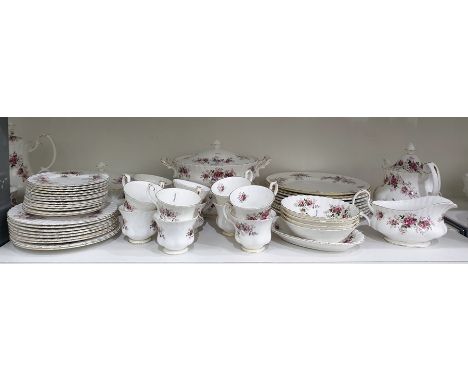 Royal Albert 'Lavender Rose' tea and dinner service comprising graduated plates, teacups, saucers, bowls, three tureens, teap