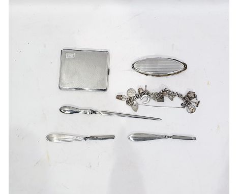 Silver cigarette case by Deakin & Francis, Birmingham 1933, of engine-turned rectangular form, a part manicure set with silve