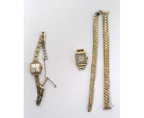 Lady's Ancre gold bracelet watch with square dial, marked 18K and a lady's 9ct gold Rotary bracelet watch on gate-link 9ct go