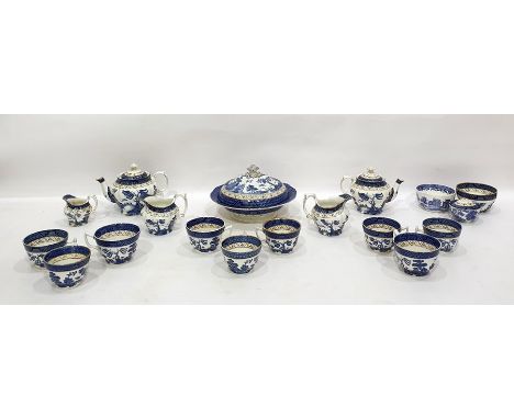 Quantity of Booths 'Real Old Willow' pattern tea and dinnerware to include cups, saucers, soup bowls, tureen and cover, gradu
